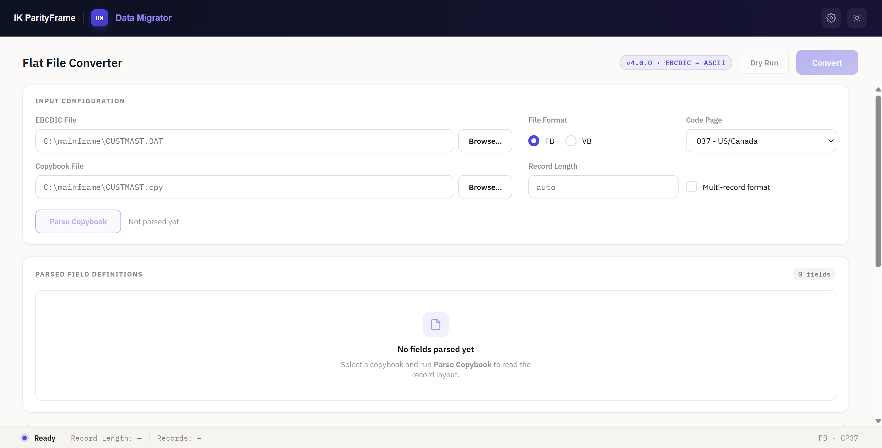 Flat File Converter screen